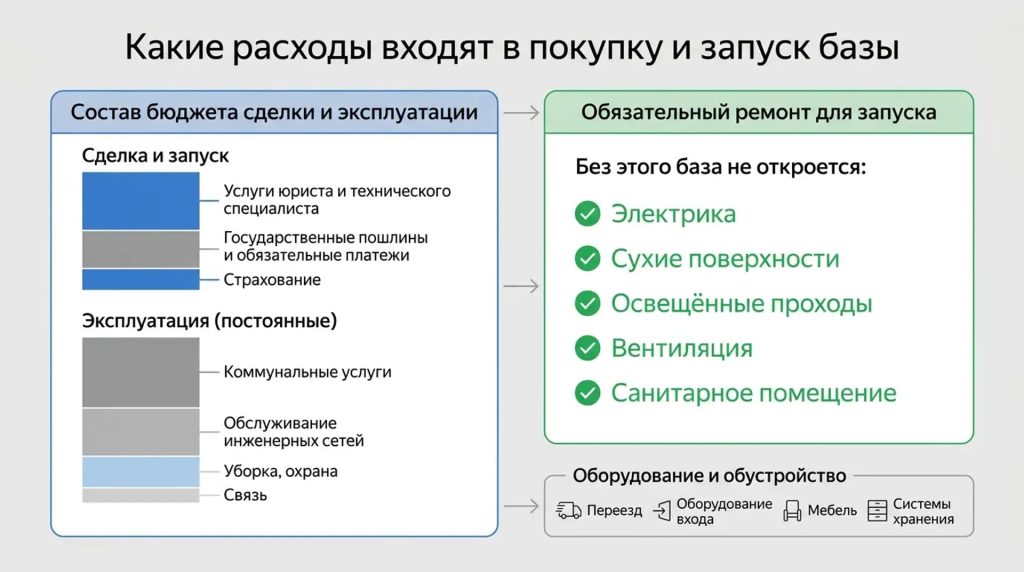 Какие расходы входят в покупку и запуск базы